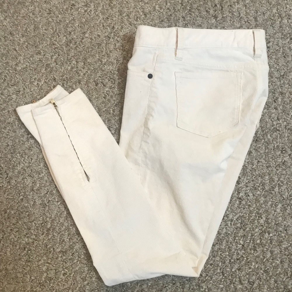J Crew cream colored corduroy w/ ankle zipper.